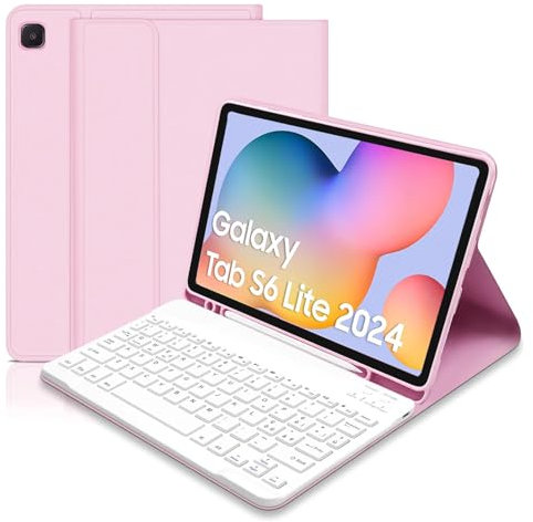 COEZFE Custodia Tastiera per Tablet Samsung Galaxy Tab S6 Lite 2024 10,4 Pollici, Italiano QWERTY Rimovibile,Bluetooth Tastiera per Samsung S6 Lite 2024/2022/2020 10,4 Pollici, Rosa