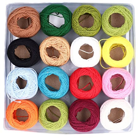 Set di fili per uncinetto da 16 pezzi, cotone lucido dai colori vivaci per sciarpe, coperte, scarpine da neonato, con 2 fili, 45 metri per gomitolo, filato per ricamo, mini progetti fai da te