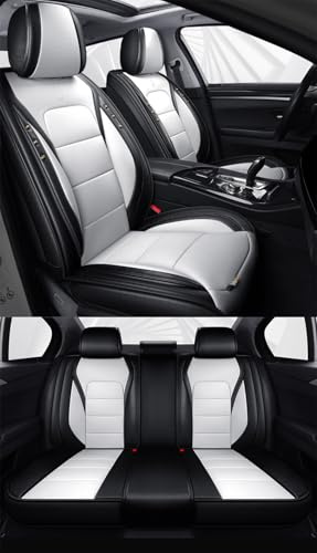 nenyan Autositzbezüge Komplett Set Universal in Premium Design | Schonbezüge für Volkswagen VW Golf Passat Polo Tiguan Touran | Auto Sitzbezüge Airbag Geeignet | Wasserdicht Sitzbezug Weiß