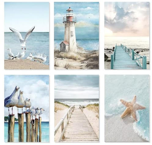 WINAROI Pintar por Numeros para Adultos Niños,6 Pcs DIY Pintura por Números Playa, Kit de Pintura al óleo de Lienzo para con Pinceles sin Marco (20 * 30cm)
