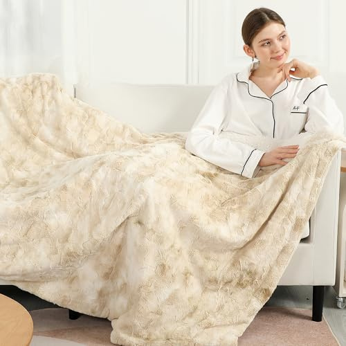 ESTINGO Elektrische Heizdecke 180x130cm, Elektrische Wärmedecke, Crème | 6 Heizstufen & 10 Stunden Timer, Kuschelig Weiche Wärmezudecke aus Tie-Dye-Plüsch & Sherpa, Schnellheizung, Waschbar, Sofa