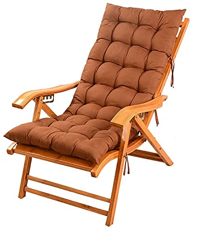 omischer, klappbarer Liegestuhl aus braunem Holz mit gepolsterter Sitzfläche für Terrasse, Rasen, Camping und Strand
