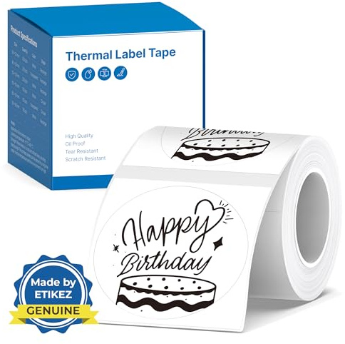 ETIKEZ PM260 Etikettenhersteller-Band, angepasstes Etikettendruckpapier | 50x80 mm, Standard-laminiertes Büro-Etikettierband-Ersatz, Thermo-Etikettenband für Zuhause, Büro, 100 Etiketten/Rolle weiß