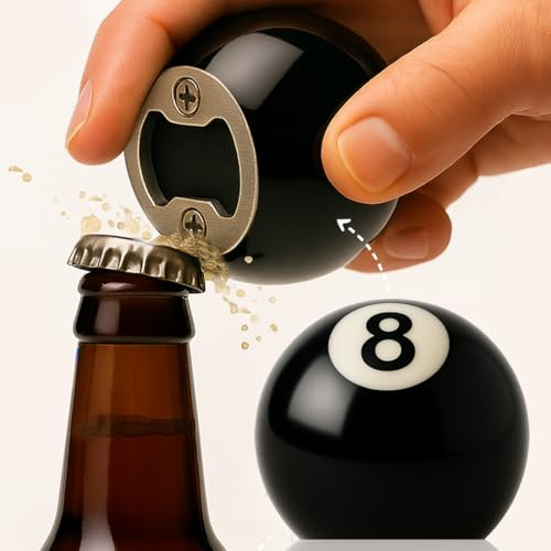 FLOW Barware 8 Ball Bottle Opener, Fun Novelty Beer Bottle Opener for Pool Players | Billiards Eight-Ball Pool Gift, Unique Bar Tool Gadget & Cool Gifts for Men