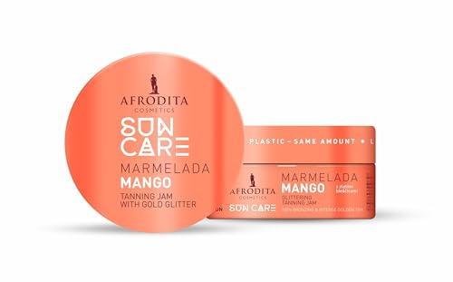Afrodita Cosmetics Marmelada Mango Accélérateur de bronzage – Tanning Jam végétalien avec paillettes dorées pour un bronzage naturel rapide – Résistant à l'eau avec extrait de carotte et beurre de