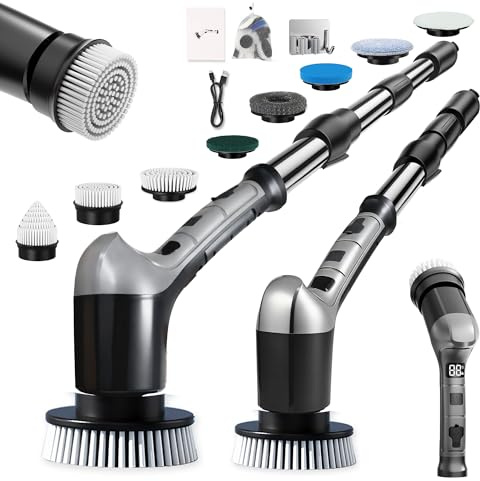 LADAMI Elektrische Reinigungsbürste,Electric Cleaning Brush mit 8 austauschbaren Bohrbürstenköpfen,Elektrisch Fugenbürste mit Verstellbarem Griff 3 Geschwindigkeiten,für Bad,Fliesen,Fugen,Küche,Auto
