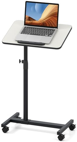 GYMAX höhenverstellbarer Betttisch auf Rollen, Pflegetisch mit 360° neigbare & drehbare Tischplatte, Laptoptisch, Krankentisch, Beistelltisch für Pflegebett (Grau + Schwarz)