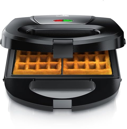 Arendo - Waffeleisen belgische Waffeln doppelt – 750 Watt – Doppelwaffeleisen klein und kompakt – Antihaftbeschichtung – Kontrollleuchten - Waffel Maker - schwarz