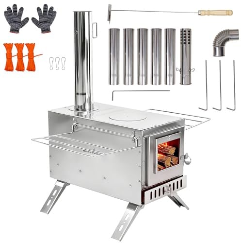 Poêle à Bois Camping avec Cheminée: Réchaud de Tente Portable, Four à Bois Extérieur - Poêle à Bois pour Tente Cuisine Camping, Chauffage32.5x33.5x210cm