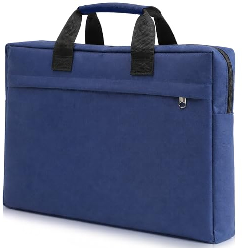 Borsa porta pc in Tessuto 15 Pollici Grigio Blu con Manici e Zip per Ufficio e Lavoro