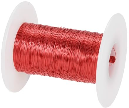 QUARKZMAN Kupferlackdraht 0.24mm, 124m Länge, isolierter bis 155°C Kupferdraht, Lackdraht für Transformatoren, Handwerk, Elektrik und DIY, Rot (50g）