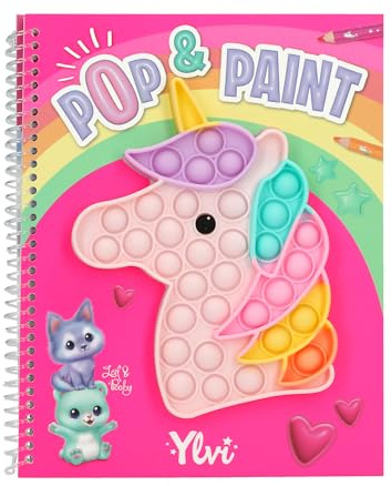 Depesche 13755 Ylvi Pop & Paint - Malbuch mit Buntem Einhorn Plopper-Spielzeug und 36 Ausmalbildern zum Gestalten und Verzieren, Rosa