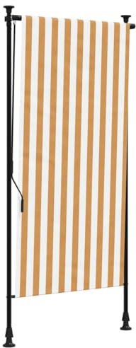 Fisinber Außenrollo Orange und Weiß 120x270 cm - Manuelle Senkrechtmarkise mit Kurbel - Einziehbares Balkonrollo mit verstellbaren Teleskopstangen aus Stahl - Sichtschutz für Balkon und Terrasse