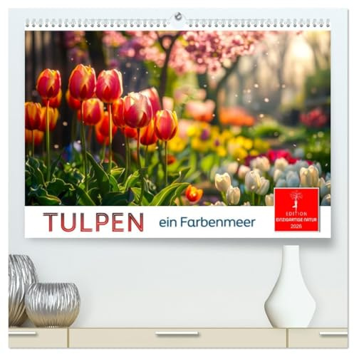 Tulpen - ein Farbenmeer (hochwertiger Premium Wandkalender 2026 DIN A2 quer), Kunstdruck in Hochglanz: Beliebte Frühlingsblume in malerischen Farben. (CALVENDO Natur)