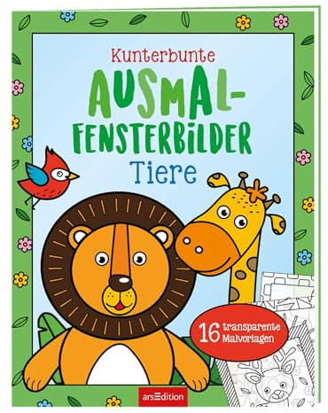 Kunterbunte Ausmal-Fensterbilder – Tiere: 16 transparente Malvorlagen