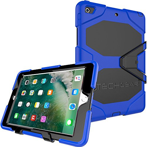 TECHGEAR G-Shock Funda Compatible con iPad 9.7 2018/2017 (6ª / 5ª generación) - Funda Protectora Prueba de Choques con Soporte - Carcasa Niños Escuelas Constructores Trabajadores [Azul]