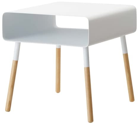 Yamazaki 4229 Plain Beistelltisch, weiß, Stahl/Holz, minimalistisch, 35 x 35 x 35 cm