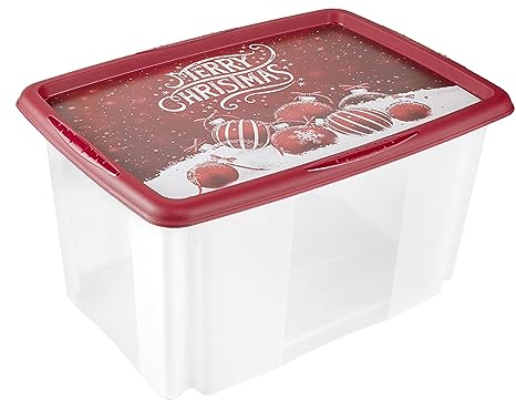 keeeper Aufbewahrungsbox mit Weihnachtsmotiv und Deckel, 55 x 39,5 x 29,5 cm, 45 l, Wika, Rot
