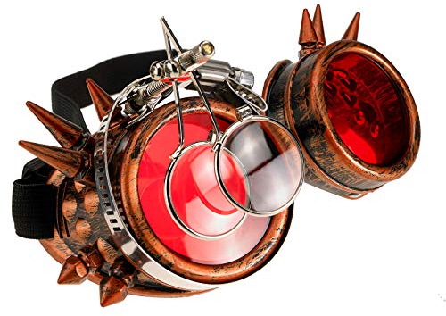 4sold Loupes Steampunk Antique Copper Cyber Goggles Rave Goth Vintage Victorian Sonnenbrillen Inklusive GRATIS UV400 Sonnenbrille Objektiv und zusätzliche Aufkleber alle Bilder sehen
