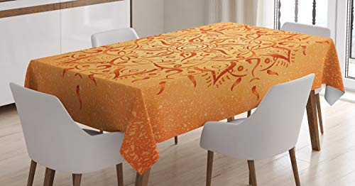 ABAKUHAUS Blatt Tischdecke, Orange arabische Mandala, Für den Inn und Outdoor Bereich geeignet Waschbar Druck Klar Kein Verblassen, 140 x 240 cm, Orange