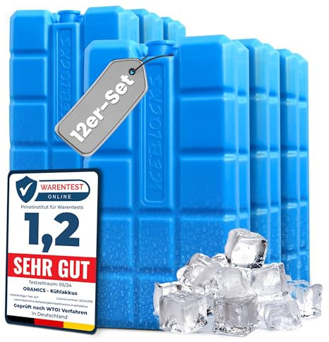 Oramics 12 Stück Kühlakkus Groß und Flach – je Kühlelement 200 ml – Kühlakku für Kühltasche und Kühlbox, Auslaufsichere Kühlpacks zum Kühlen von Essen und Getränken
