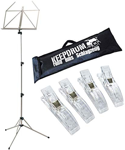 K&M 100/5 Notenpult Notenständer Nickel + keepdrum Tasche + 4 Notenklammern
