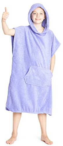 CityComfort Kapuzen Handtuch Poncho Für Kinder Bademantel Zum Wechseln Mit Taschen | Badeponcho Aus 100% Baumwolle | Ideal Für Ferien, Schwimmen, Surfen, Strand, Bad (10/13 Jahre, Lila)