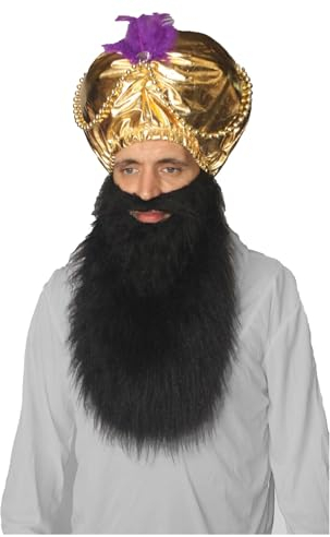 The Dragons Den Sultan Jafar Indischer goldener Turban & Bart Bollywood Kostüm-Set [Schwarz]