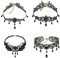 CHIFOOM 4tlg Gothic Halskette Set Schwarz Spitze Kette Damen Gotisch Choker Lolita Kostüm Zubehör Vintage Halsband Victorian Schmuck für Halloween Pfingsten Maskerade Karneval Fasching