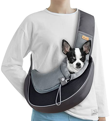 Cuby Haustier-Tragetuch für Kleine Hunde und Katzen, mit Kordelzug und Reißverschluss und Taschen Sicheres Atmungsaktives Netz Reise Tragetuch mit Verstellbarem Schultergurt (Schwarz, M)