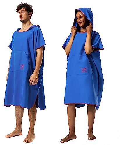Winthome Changing Robe for Adult Women Men, Lightweight Towel Poncho for Surfing Swimming Wetsuit Beach Changing (Blue, XL)