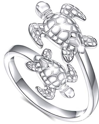 Flyow (Gesundheit und Langlebigkeit) 925 Sterling Silber Schmuck Hypoallergen Schildkröte Tier Ring Einstellbare Größe für Damen Frauen, Perfektes Weihnachts Geburtstagsgeschenke (Schildkröte 57#)