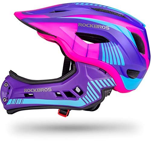 ROCKBROS Kids Full Face Helmet Kids Bike Helmets Lightweight Toddler Mountain Bike Helmet Detachable for MTB BMX Skating Cycling Scooter Safety Bicycle Helmets for Youth Child Boys Girls Ages 3-16
