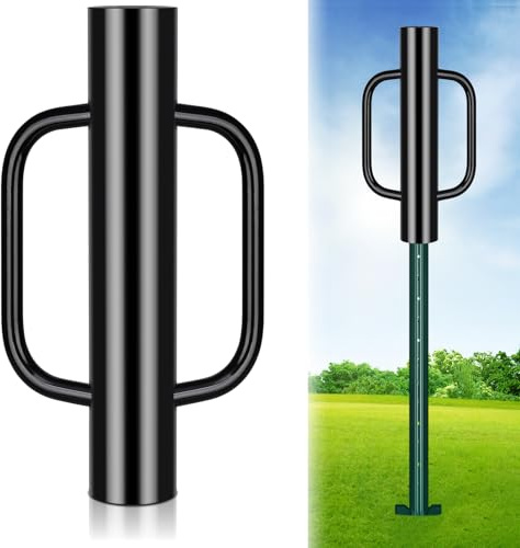 Gtongoko Zaunpfosten-Treiber/Hammer 8,2 kg, robuster Handpfosten mit Griff für U-Zaunpfosten, Pfostenlochbagger, 43,2 cm, Schwarz