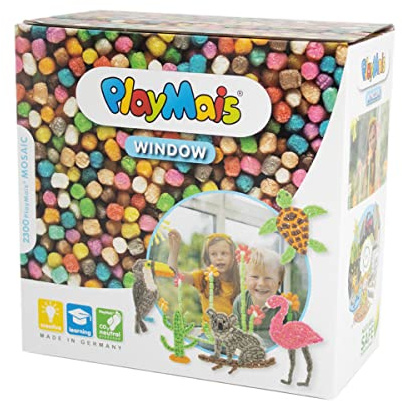 Playmais WINDOW Tiere Fensterbilder-Set für Kinder ab 3 Jahren I Motorik-Spielzeug mit mehr als 2300 Mosaikgröße I Natürliches Spielzeug I Fördert Kreativität & Feinmotorik