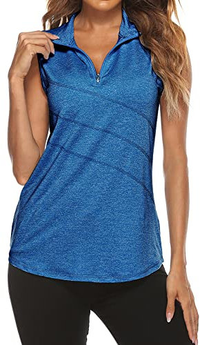 Tanst Sky Ärmelloses Golf-Poloshirt für Damen, Viertelreißverschluss, Workout-Tanktop, feuchtigkeitsableitende Kleidung, Dunkelblau, X-Groß