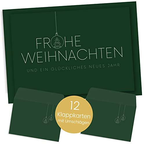 Weihnachtskarten mit Umschlag Set (12 Stück) - A6 Klappkarten für Weihnachten - Christmas Postkarte mit Umschlägen für deine Weihnachtsgrüße - Coole Weihnachtspostkarten mit und ohne Sprüche