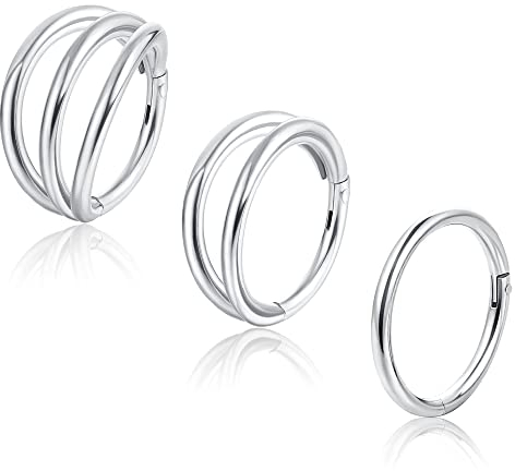 Adramata 18G Nasenring Septum Ring Clicker Daith Ohrringe 316L Chirurgenstahl Single Double Triple Nasenpiercing Edelstahl Hoop Conch Rook Helix Tragus Piercing Schmuck für Frauen Damen 8mm 10mm