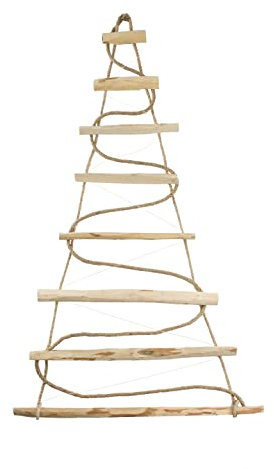 BOGATECO - Albero di Natale fatto a mano, altezza 95 cm, in legno di nocciola, da appendere, decorativo, con luci a LED da 200 cm, pannelli in legno collegati con una corda di iuta spessa 6 mm