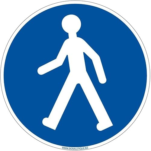 Signalétique.biz France – Sicherheitsschild „Fußgänger benutzen“ – PVC 1,5 mm – Ø 450 mm – Pflichtsymbol E0030 für Baustellen und Werkstätten