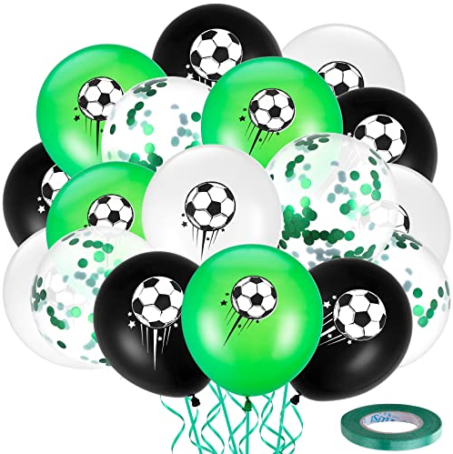 Abeillo 30 Stück 12 Zoll/30,5 cm Fußball Latex Luftballons, Fußball Luftballons Fußballfans Fussball Geburtstag Luftballons Schleifenband Party Set für Sport Thema Geburtstag Deko