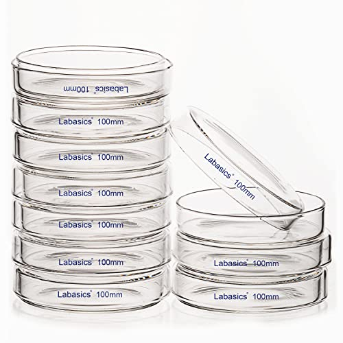Labasics 10er-Pack Glas Petrischalen, 100x20 mm Autoklavierbare Zellkulturschalen aus Borosilikatglas Petrischalen mit Durchsichtigem Deckel für Labor