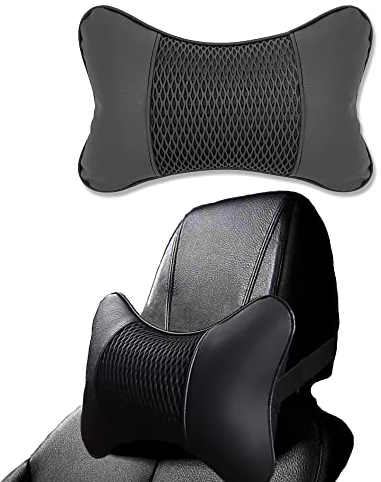 duoyif Reposacabezas Coche Cojin, Almohada Cervical para Coche para Conducir, Almohada De Coche De Cuero con Algodón, para Proteger La Columna Cervical 1 Pieza (Negro)