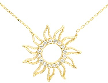 My Gold Damen Kette mit Anhänger Gold 375 Halskette Sonne Echtes Gelbgold (9 Karat) Zirkonia Goldkette 45cm Twinkle
