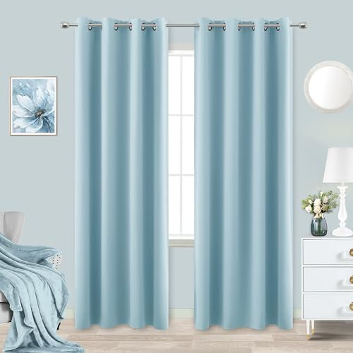 KOUFALL, Hellblaue Vorhänge, 213 cm Länge, für Schlafzimmer, 2 Paneele, Hellhimmelfarben, Raumverdunkelung, Isoliert, Thermo-Verdunkelungsvorhänge für Wohnzimmer, Dekoration, Fensterbehandlungen