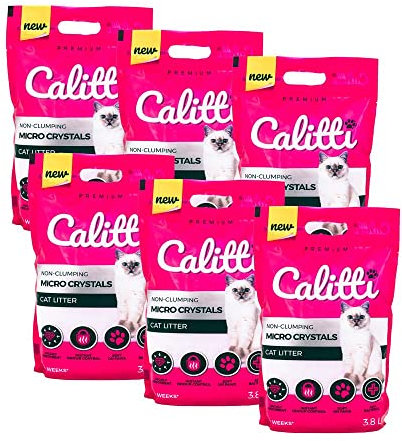 KAHU by CALITTI Micro Silikat Katzenstreu • Premium Crystals Silikatstreu • Saugstark Kiselgel • Katzensand • Staubfrei • Klumpfrei • 6er Pack (22,8L) • Feinheit: Micro Crystals