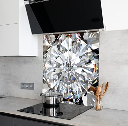 Myphotostation Diamond Glow Backsplash aus gehärtetem Glas, 109 x 68 cm (B x H), abstrakter Spritzschutz für Küche, Wanddekoration, Badezimmer, Wandschutz, Herd, Rückwand, Fliesen, Glas, Spritzschutz,