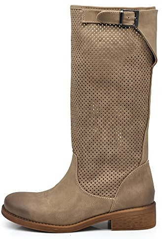 IF Fashion Stivali Stivaletti da Donna Biker Motociclista Traforati Primaverili Estivi con Fibbia LY70-4 (2023) Tortora N.37*