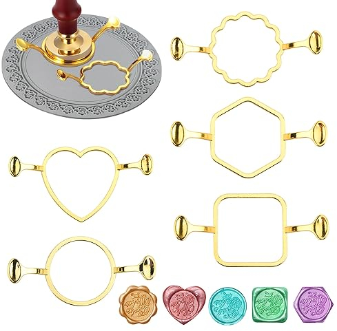 5 Stück Siegelstempel Hochzeit Set Wachssiegel Siegelwachs Set Metall Wachs Siegel Formen Mit Silikonkissen Wachs Für Hochzeitseinladung Umschlag Karte（Blüte Rund Herzförmig Quadratisch Sechseckig）