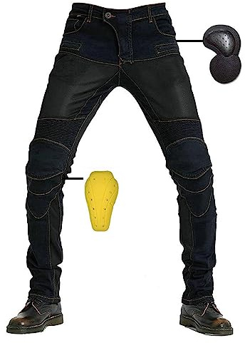 KHAMEO Motorrad-Schutzhose,Damen/Herren-Hommes Motorrad-aus Atmungsaktivem-Jeans Aus Kevlar-Gewebe,Sportliche Motorrad Hose Mit Protektoren Sturzfeste Motorradhose Geradem Bein Biker Pants (Black,XL)